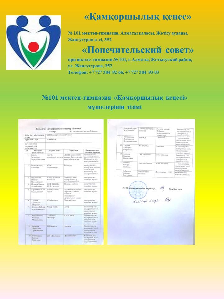 Қамқоршылық кеңесінің құрамы - 2021-2022 оқу жылы