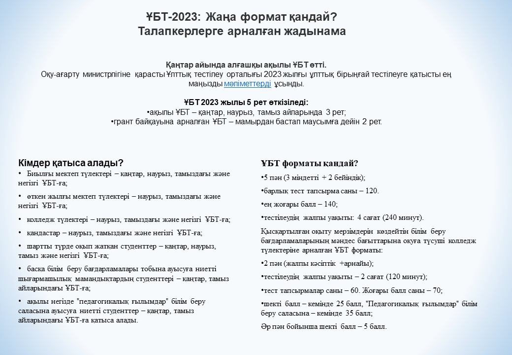 ҰБТ-2023: Жаңа формат қандай? Талапкерлерге арналған жадынама