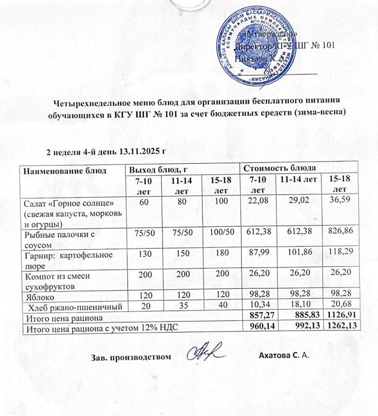 Ас мәзірі 10.11-14.11. 2025ж